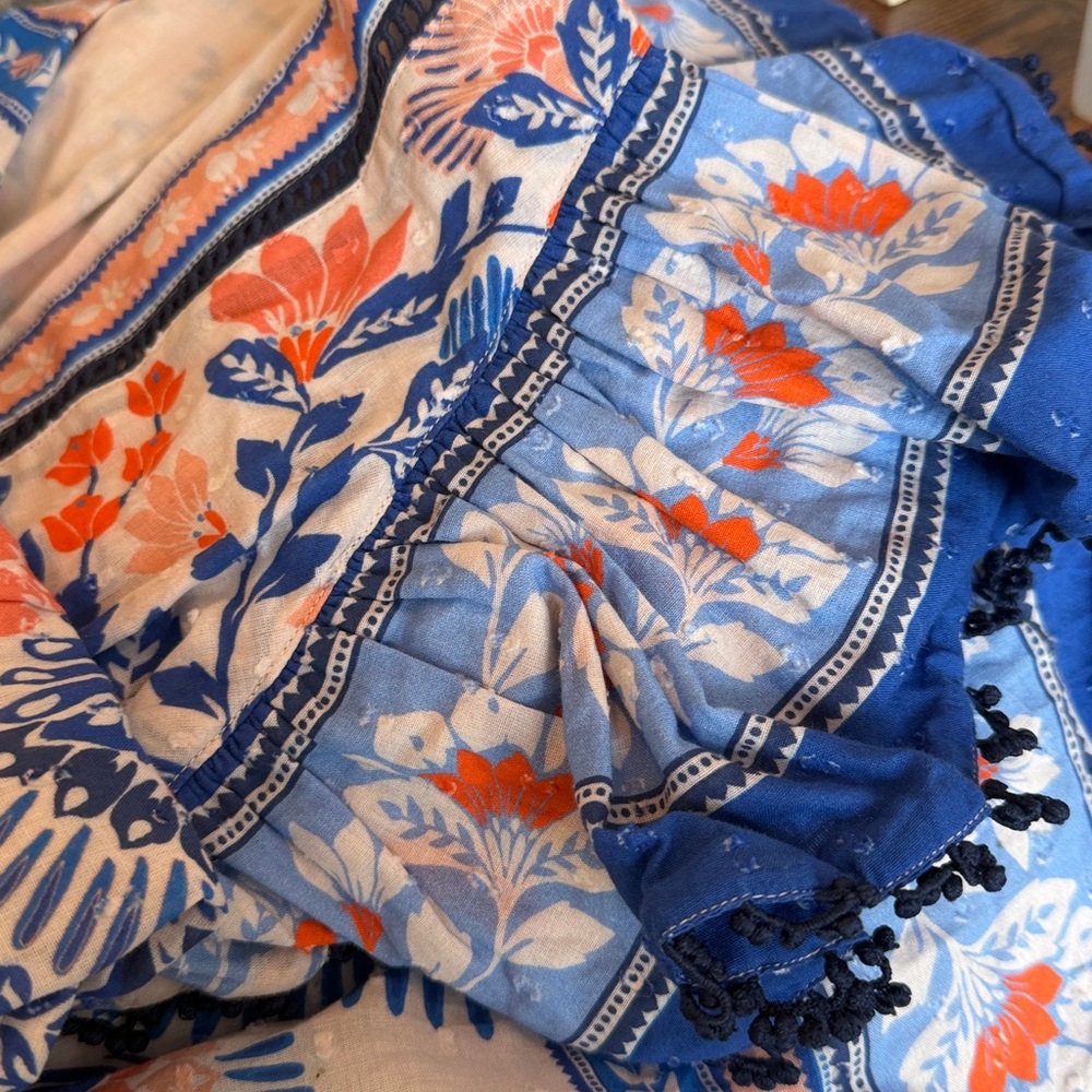 FARM RIO X ANTHROPOLOGIE RUFFLE-SLEEVE SMOCKED MAXI DRESS, toucan in bloom scarf - Picture 6 of 7